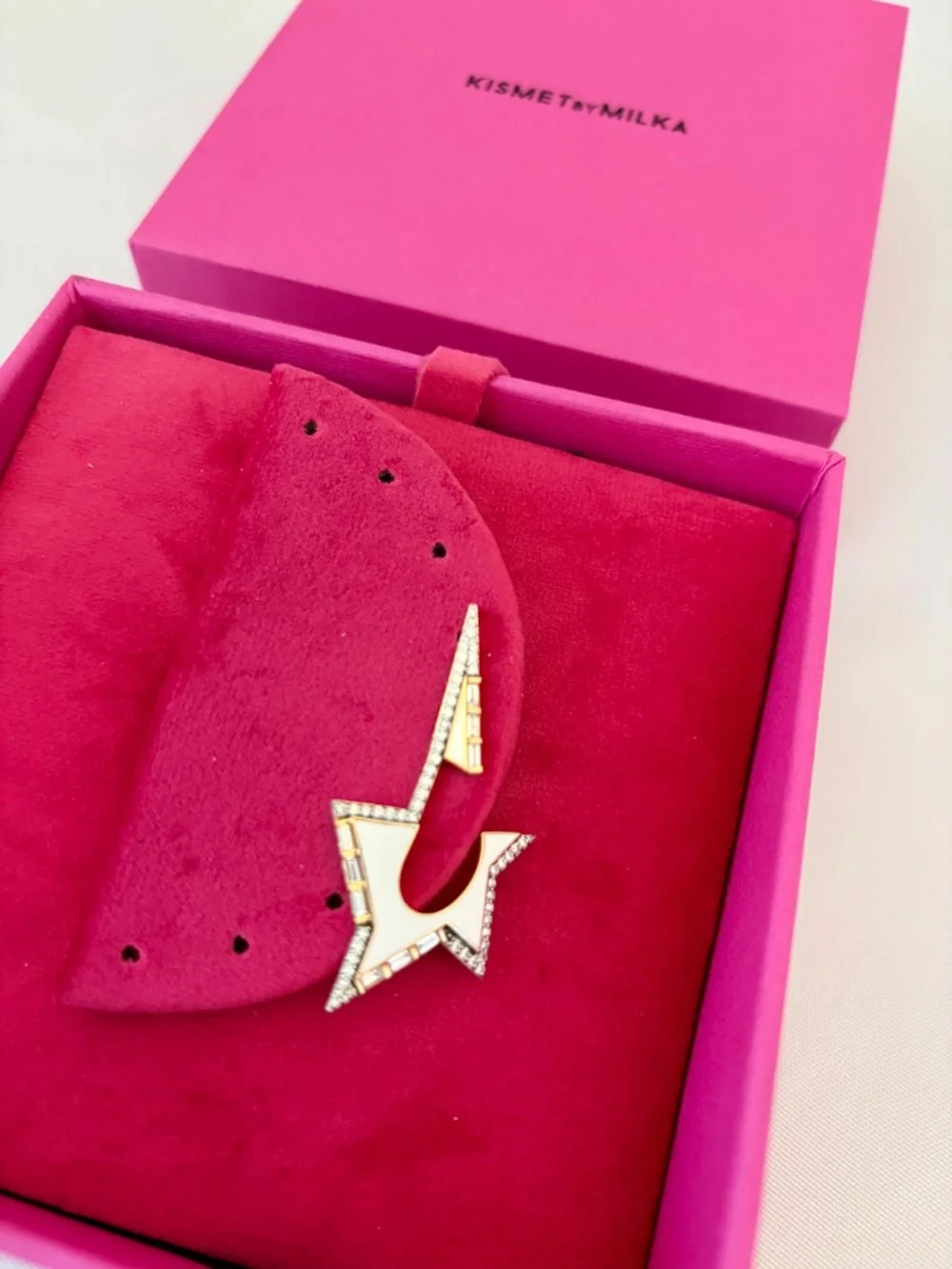 Kismet by Milka 18K Gold Coops Star Diamond Earring | White Ceramic & Baguette D